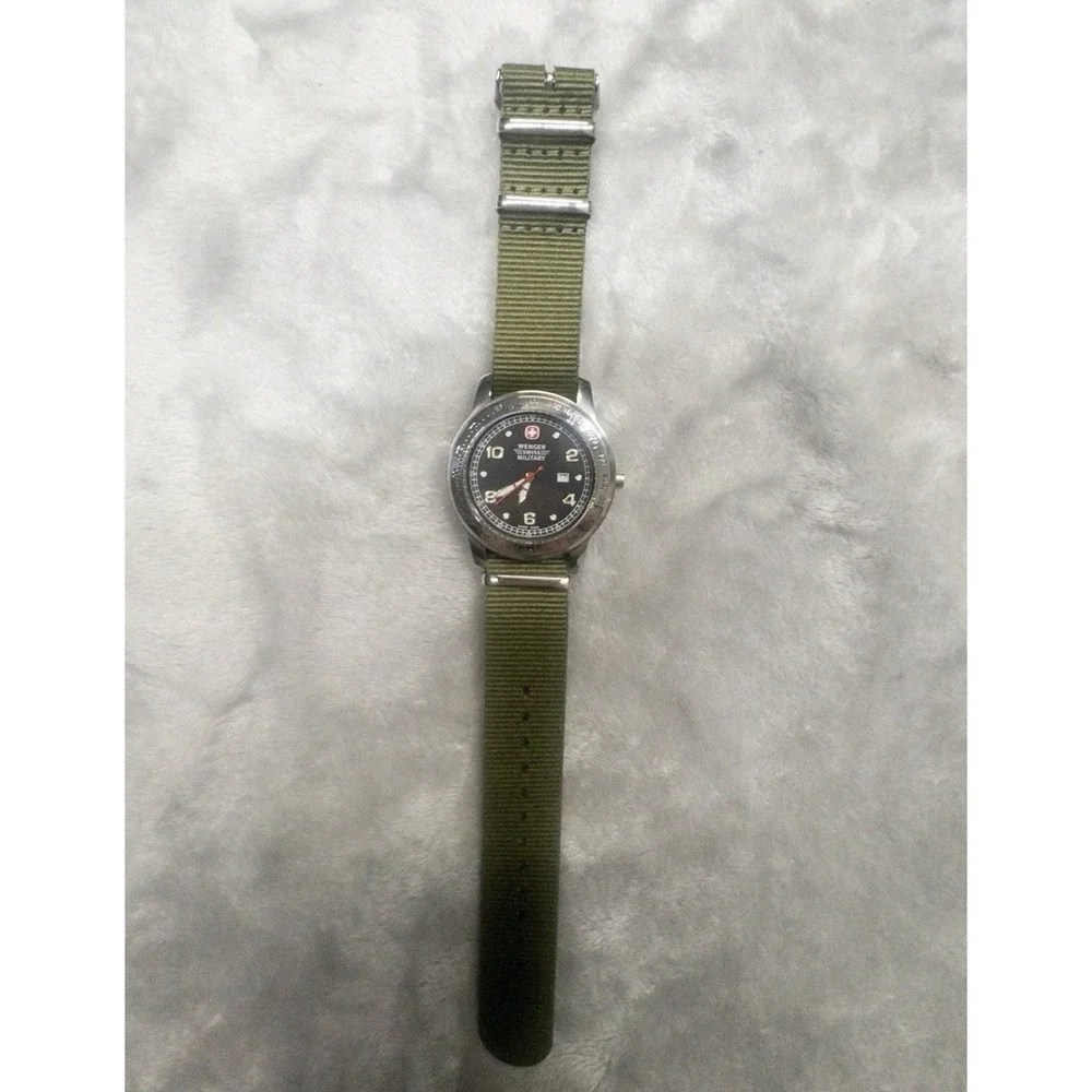Wenger Swiss Military Mens 38mm Watch Black Dial Tachymeter New Battery Strap